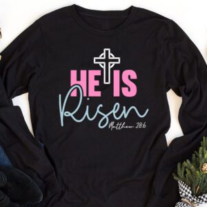 Retro Groovy He Is Risen Floral Jesus Easter Day Christians Longsleeve Tee 1 4