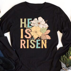 Retro Groovy He Is Risen Floral Jesus Easter Day Christians Longsleeve Tee 1 6