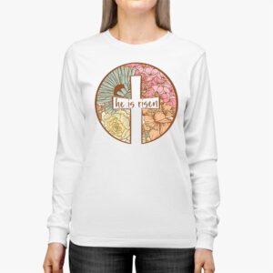 Retro Groovy He Is Risen Floral Jesus Easter Day Christians Longsleeve Tee 2 10