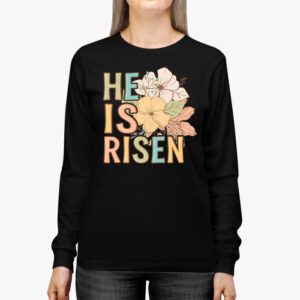 Retro Groovy He Is Risen Floral Jesus Easter Day Christians Longsleeve Tee 2 6