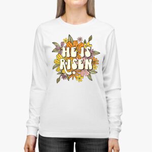 Retro Groovy He Is Risen Floral Jesus Easter Day Christians Longsleeve Tee 2 8