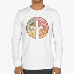 Retro Groovy He Is Risen Floral Jesus Easter Day Christians Longsleeve Tee 3 10