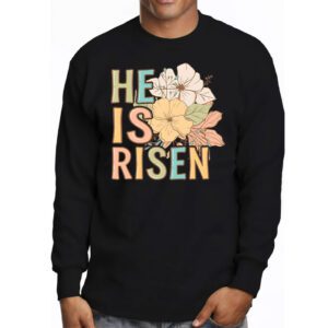 Retro Groovy He Is Risen Floral Jesus Easter Day Christians Longsleeve Tee 3 6