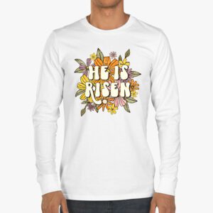 Retro Groovy He Is Risen Floral Jesus Easter Day Christians Longsleeve Tee 3 8