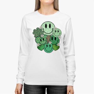 Shamrock Smile Face Disco Retro Groovy St Patricks Day Lucky Longsleeve Tee 2 1