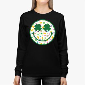 Shamrock Smile Face Disco Retro Groovy St Patricks Day Lucky Longsleeve Tee 2 3