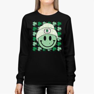 Shamrock Smile Face Disco Retro Groovy St Patricks Day Lucky Longsleeve Tee 2 4