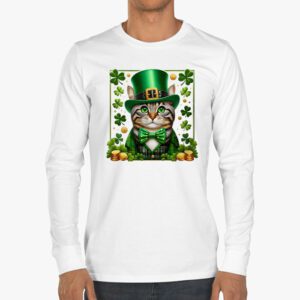 St Patricks Day Cat Shamrock For Men Women Celebration Cool Longsleeve Tee 3 4