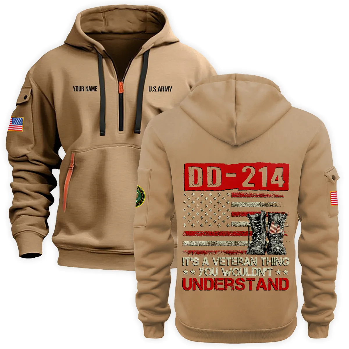 Personalized Name DD-214 Its A Veteran Thing You Wouldnt Understand U.S. Army Veteran Hoodie Half Zipper Quarter Hoodie