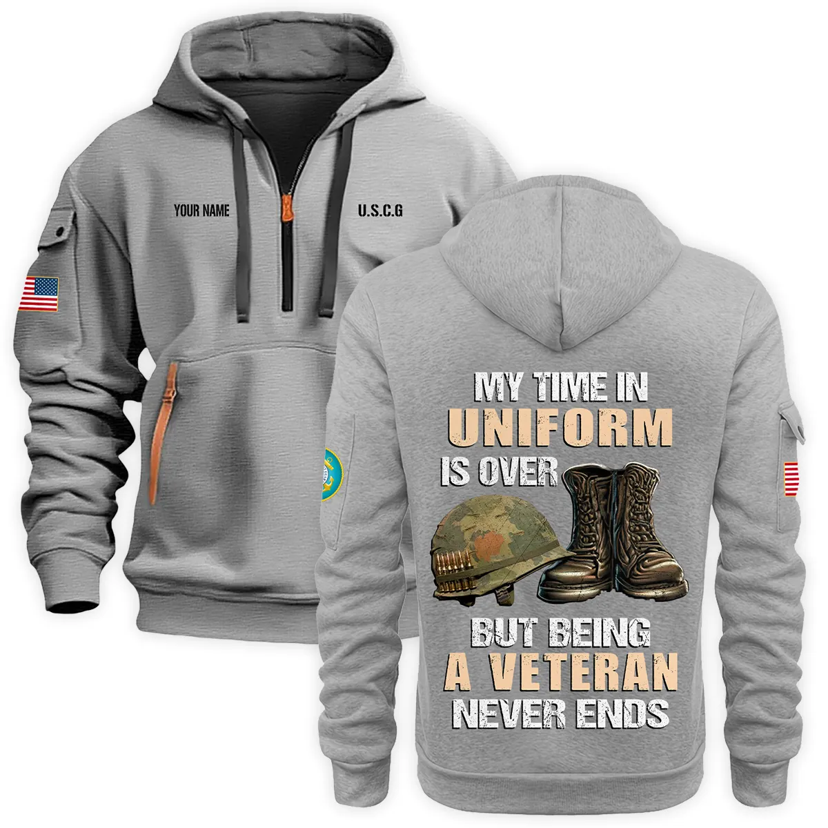 Personalized Name My Time In Uniform Is Over  U.S. Coast Guard Veteran Hoodie Half Zipper Quarter Hoodie