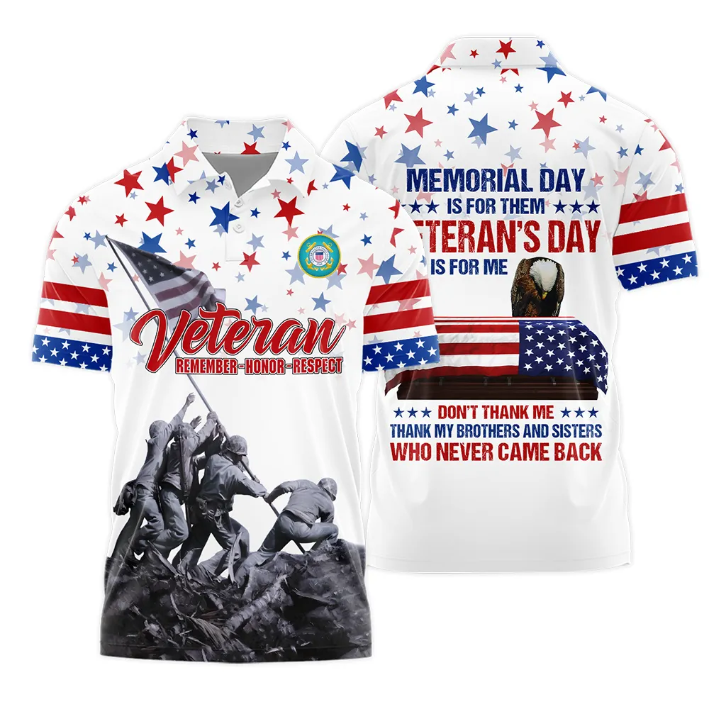 Veteran Memorial Day Remember Honor Respect U.S. Coast Guard Veterans Polo Shirt