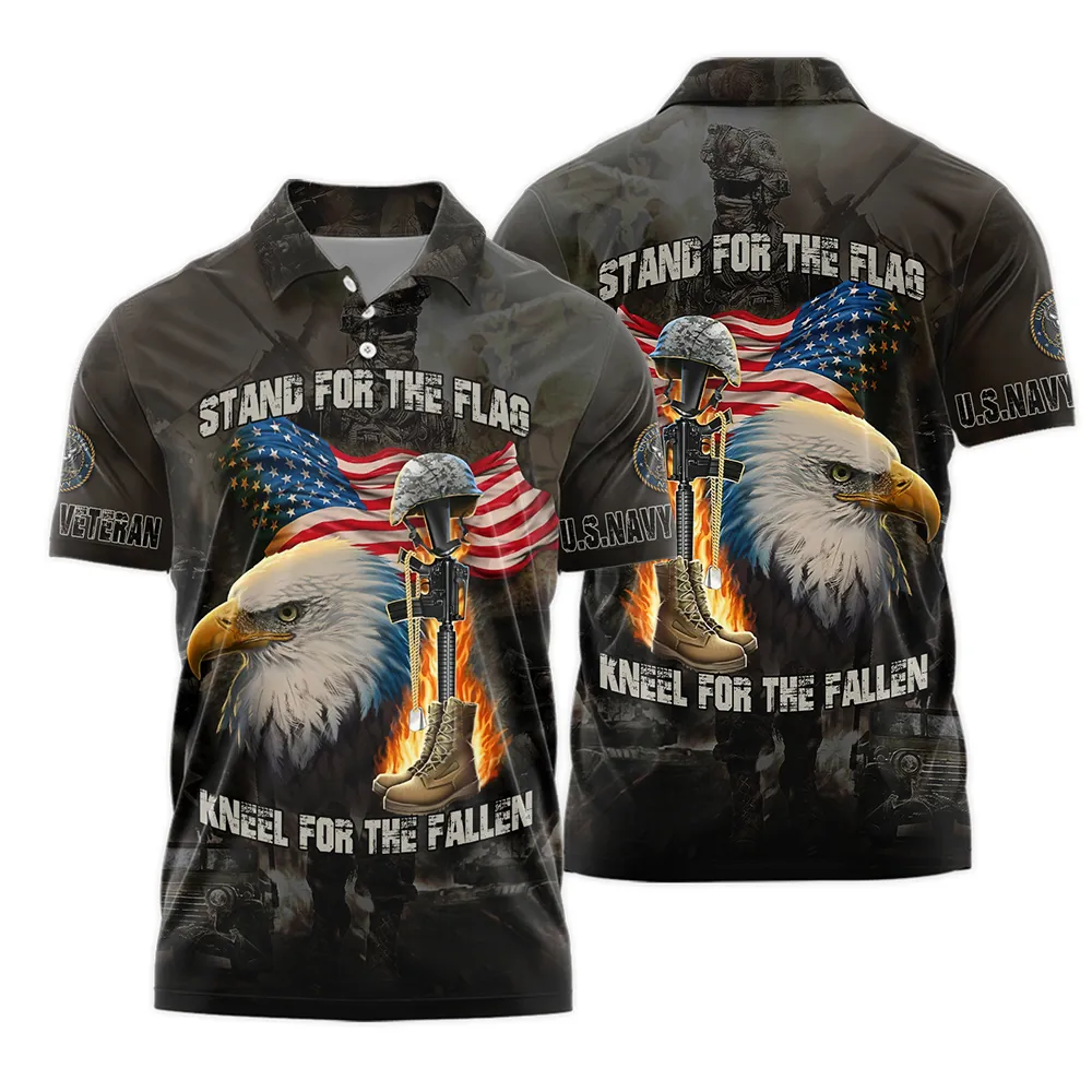 Veteran Stand For The Flag Kneel For The Fallen U.S. Navy Veterans Polo Shirt