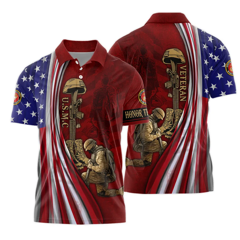 Veteran Us Flag Honor The Fallen U.S. Marine Corps Veterans Polo Shirt