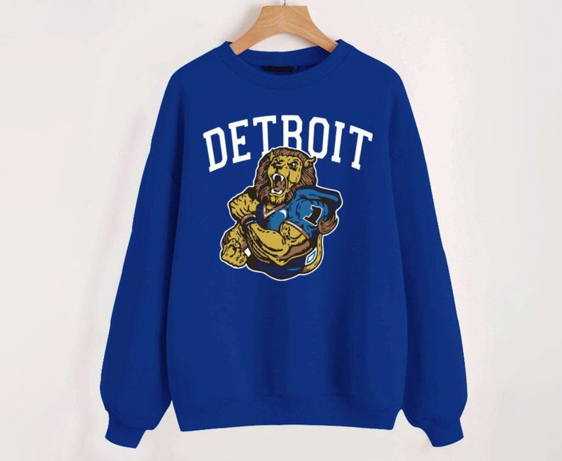 Detroit Football Vintage Mascot Royal Color Comfort Sweatshirt Retro American Football Comfort Colors Sweatshirt ECS1010