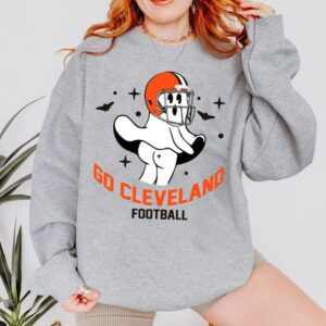 Go Cleveland Football Funny Ghost Vintage Comfort Sweatshirt Football Retro Comfort Sweatshirt Football Mom Shirt ECS1090