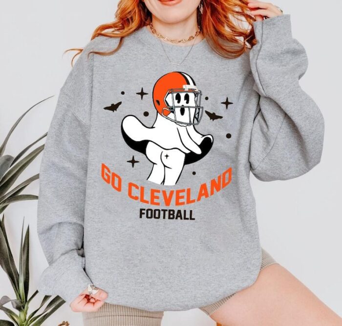 Go Cleveland Football Funny Ghost Vintage Comfort Sweatshirt Football Retro Comfort Sweatshirt Football Mom Shirt ECS1090