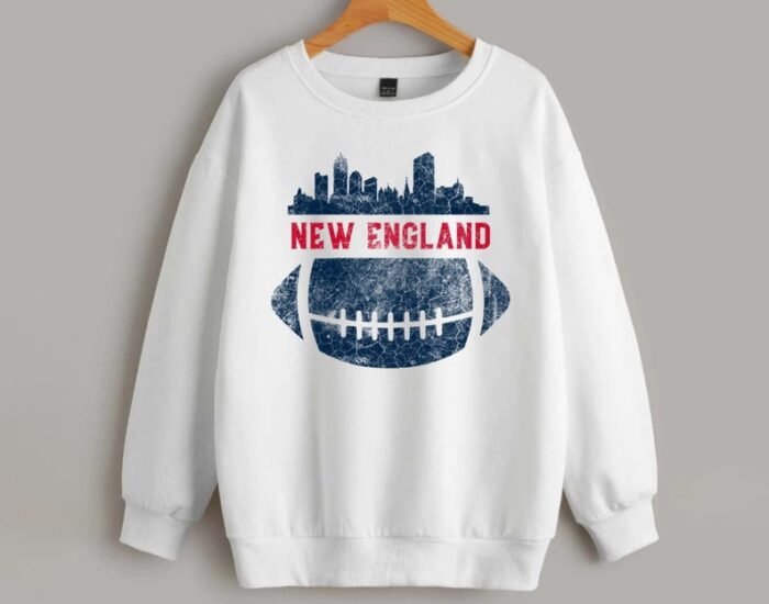 Vintage New England Football City Skyline White Comfort Sweatshirt Retro American Football Comfort Colors Sweatshirt ECS1160