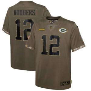 Aaron Rodgers Green Bay Packers Youth 2022 Salute To Service Player Limited Jersey - Olive