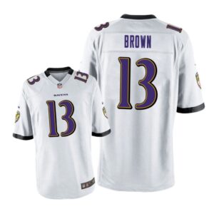 Baltimore Ravens #13 White Men John Brown Game Jersey