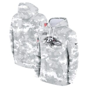 Baltimore Ravens Youth 2024 Salute To Service Pullover Hoodie - White/Gray