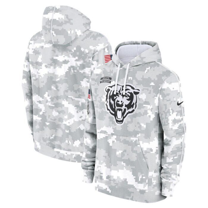 Chicago Bears Youth 2024 Salute To Service Pullover Hoodie - White/Gray