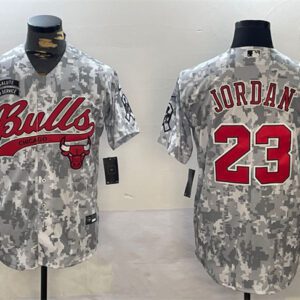 Chicago Bulls #23 Michael Jordan 2024 Arctic Camo Salute to Service Stitched Baseball Jersey