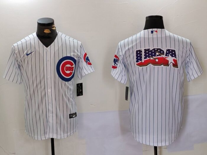 Chicago Cubs White Team Big Logo Cool Base Stitched Jersey