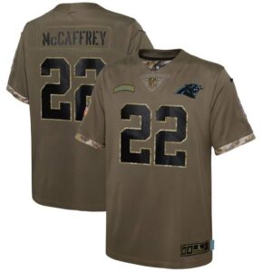 Christian McCaffrey Carolina Panthers Youth 2022 Salute To Service Player Limited Jersey - Olive