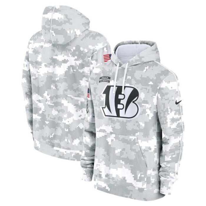 Cincinnati Bengals 2024 Salute to Service Club Fleece Pullover Hoodie - Arctic Camo