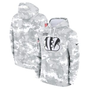 Cincinnati Bengals Youth 2024 Salute To Service Pullover Hoodie - White/Gray