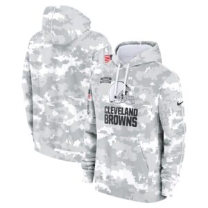 Cleveland Browns Youth 2024 Salute To Service Pullover Hoodie - White/Gray