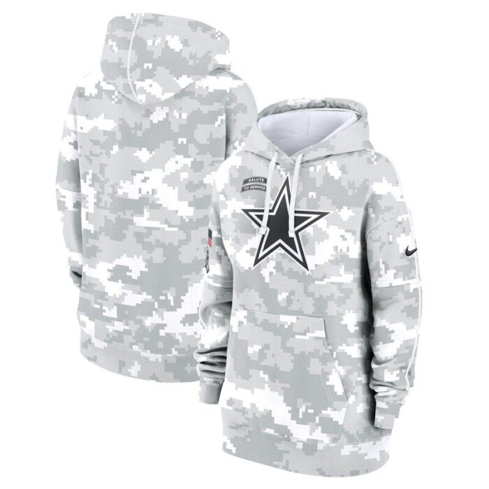 Dallas Cowboys Women's 2024 Salute To Service Club Fleece Pullover Hoodie - Arctic Camo