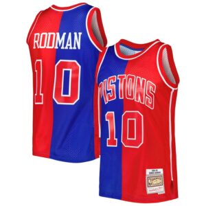 Dennis Rodman Detroit Pistons Hardwood Classics 1988/89 Split Swingman Jersey - Blue/Red