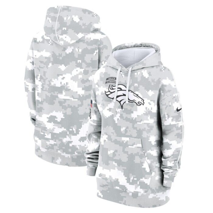 Denver Broncos Women's 2024 Salute To Service Club Fleece Pullover Hoodie - Arctic Camo