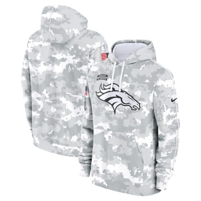 Denver Broncos Youth 2024 Salute To Service Pullover Hoodie - White/Gray