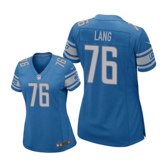 Detroit Lions #76 Blue T. J. Lang Game Jersey - Women