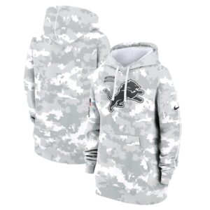 Detroit Lions Women's 2024 Salute To Service Club Fleece Pullover Hoodie - Arctic Camo