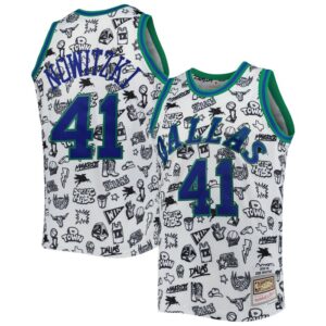 Dirk Nowitzki Dallas Mavericks 1998/99 Hardwood Classics Doodle Swingman Jersey - White