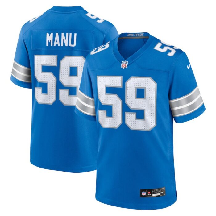 Giovanni Manu Detroit Lions Team Game Jersey - Blue