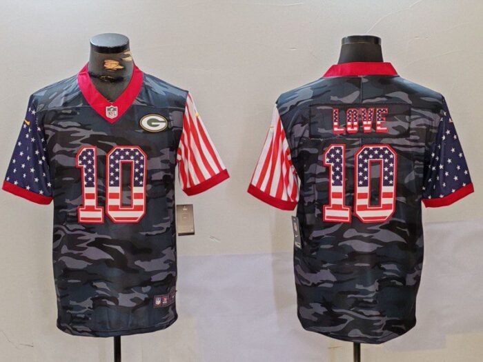 Green Bay Packers #10 Jordan Love Camo USA Flag Limited Football Stitched Jersey