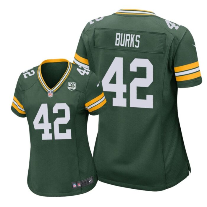 Green Bay Packers #42 Green Oren Burks 100th Anniversary Jersey - Women