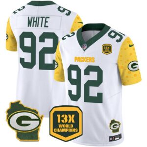 Green Bay Packers #92 Reggie White White 2024 F.U.S.E. 13 Time World Champions And Home Patch Vapor Untouchable Limited Football Stitched Jersey