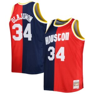 Hakeem Olajuwon Houston Rockets Big & Tall Hardwood Classics 1993/94 Split Swingman Jersey - Navy/Red