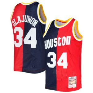 Hakeem Olajuwon Houston Rockets Hardwood Classics 1993/94 Split Swingman Jersey - Navy/Red