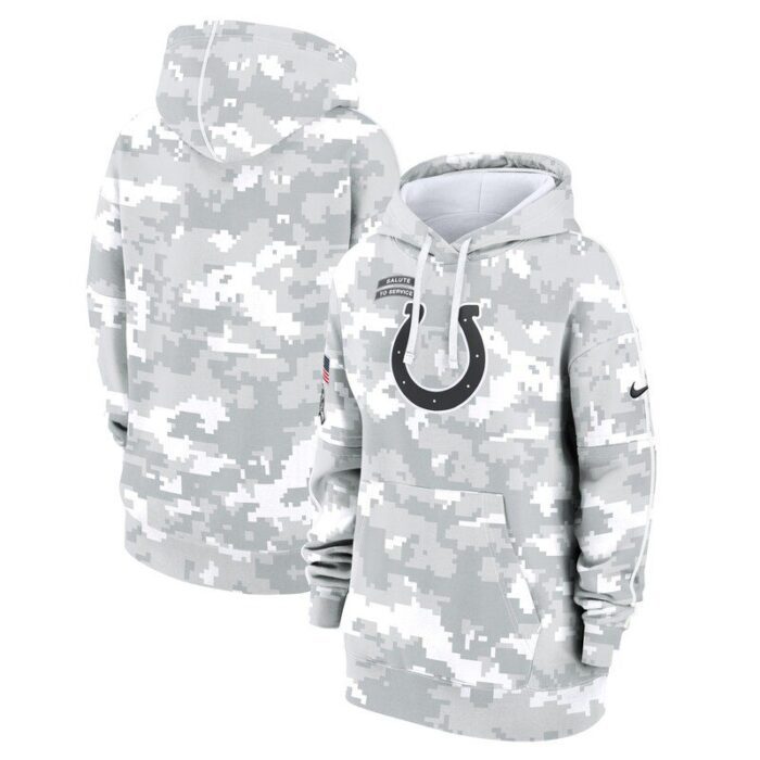 Indianapolis Colts Women's 2024 Salute To Service Club Fleece Pullover Hoodie - Arctic Camo