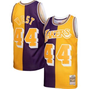 Jerry West Los Angeles Lakers Hardwood Classics 1971/72 Split Swingman Jersey - Purple/Gold