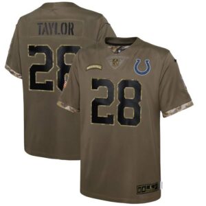 Jonathan Taylor Indianapolis Colts Youth 2022 Salute To Service Player Limited Jersey - Olive