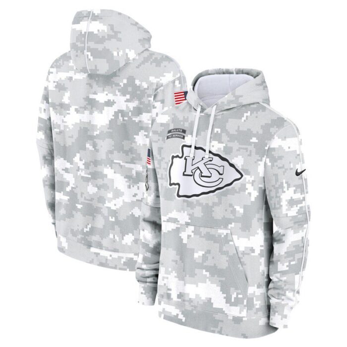 Kansas City Chiefs Youth 2024 Salute To Service Pullover Hoodie - White/Gray