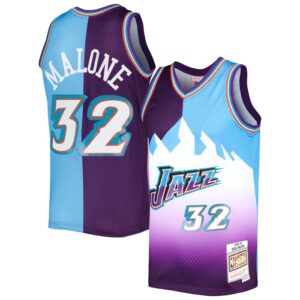 Karl Malone Utah Jazz Hardwood Classics 1996/97 Split Swingman Jersey - Purple/Turquoise