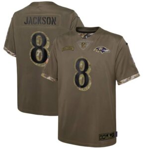 Lamar Jackson Baltimore Ravens Youth 2022 Salute To Service Player Limited Jersey - Olive